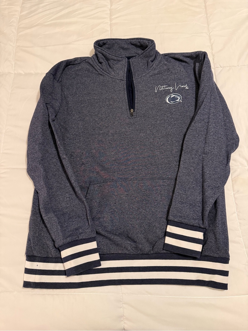 Champion Navy Quarter-Zip Pullover with White Stripe Trim